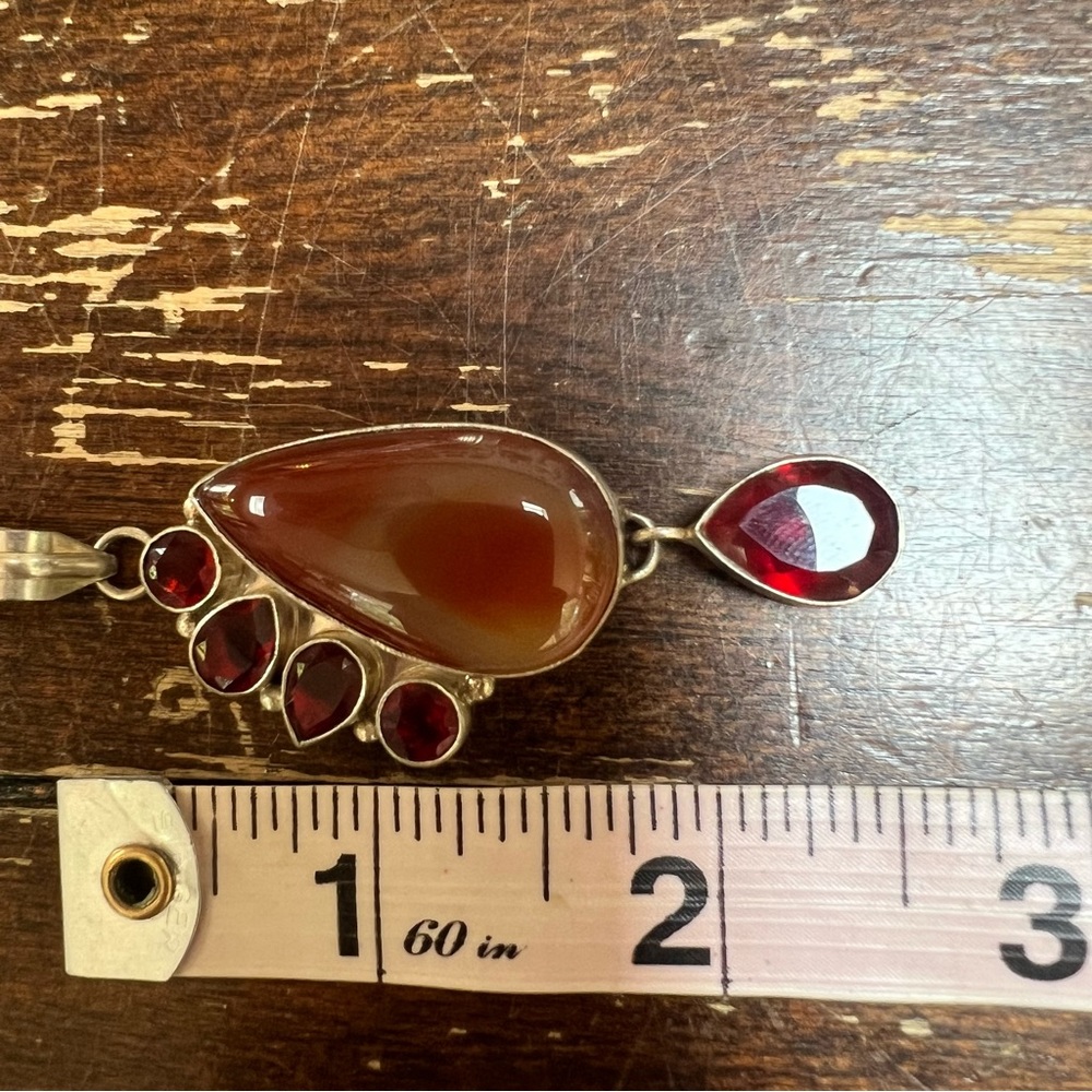 Silver plated/silver red stone pendant on a sterling silver chain - Picture 12 of 16